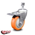 thumbnail image 2 of 4 Inch Orange Polyurethane Wheel Swivel ½ Inch Stem Caster with Total Lock Brake, 2 of 2