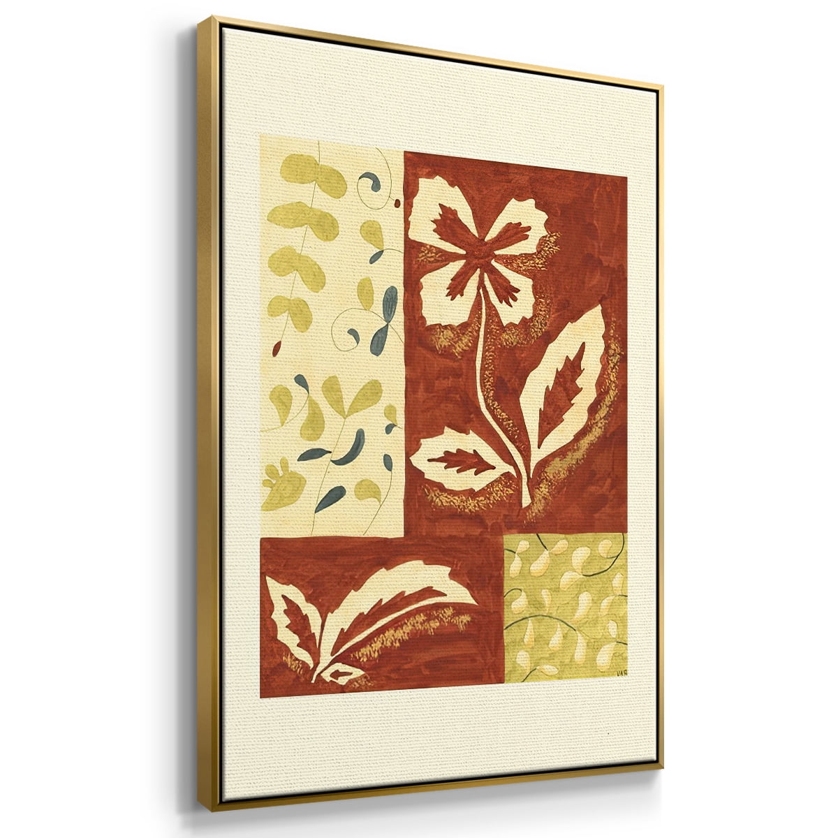 Festive Floral II - Framed Gallery Wrapped Holiday Canvas - 25 x 37 - Gold Frame