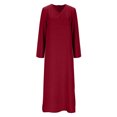 thumbnail image 5 of Wdfiry Fall Dress for Women Solid Color Cotton Linen Pullover V Neck Long Sleeve Dress Casual Loose Long Dresses, 5 of 5