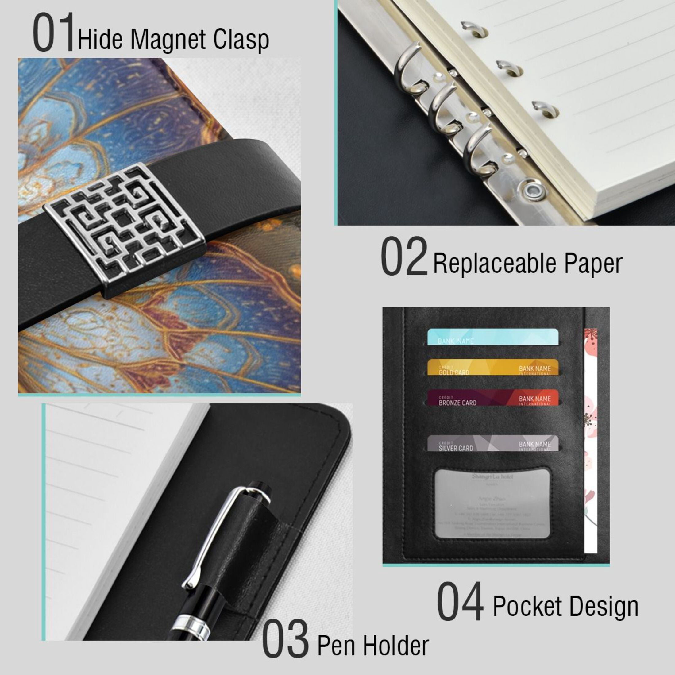 Leather Planner Leather Notebook Notebook Journal Binder Design Pen Pocket Design Convenient for Storage Bright Butterfly Sun