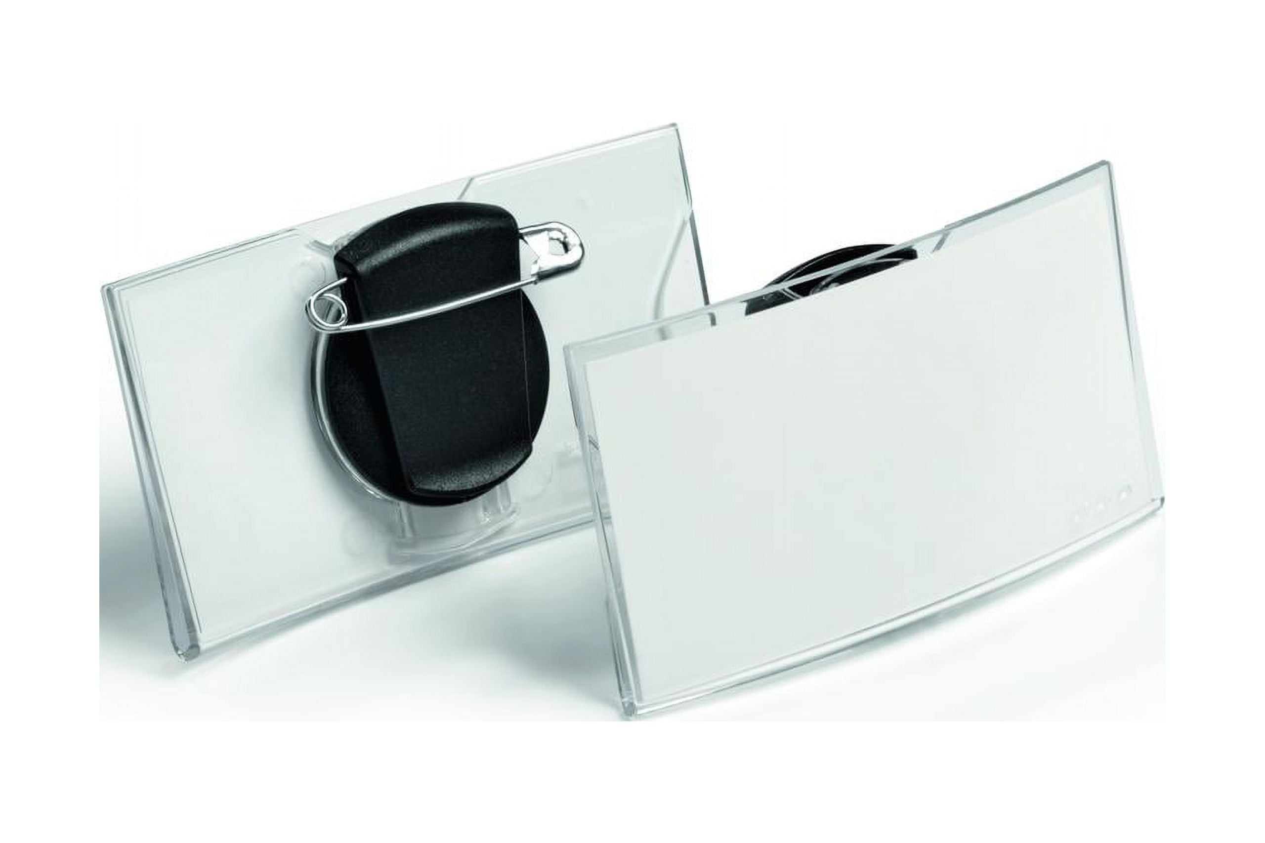DURABLE Deluxe Convex Name Badge with Clip and Safety Pin, 1-9/16" x 2-15/16", Clear, Pack of 25 (812419)
