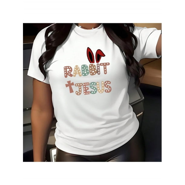 Camiseta ligera de algodón estampada para mujer: Camisa de manga corta cómoda con cuello redondo, 1 pieza, camiseta informal