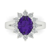 2.72 ct Oval Cut Natural Amethyst with Simulated Diamond Halo Accents 18K White Gold Womens Engagement Ring