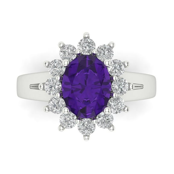 2.72 ct Oval Cut Natural Amethyst Halo Engagement Ring for Women in 14K White Gold