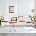 thumbnail image 3 of Hi loPres Set of 4 Mid-Century Modern Bar Stools, 25" Counter Height Kitchen Island Stools with Hand-Woven Rattan Back & Brown Velvet Seat, Chrome, 3 of 7