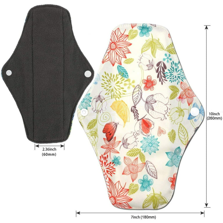 Reusable Menstrual Pads (7 in 1, 25.4cm 4 Layers), Bamboo Cloth Pads for  Heavy Flow with Wet Bag, Large Sanitary Pads Set with Wings for Women
