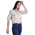 thumbnail image 4 of Moomaya Womens Printed Cotton V-neck Crop Top Elbow Sleeve Summer Clothing Boho Blouse, 4 of 7