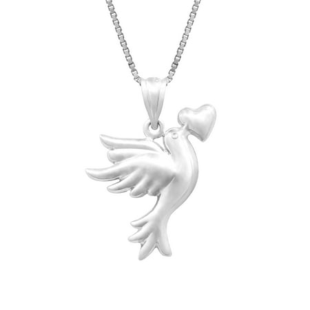 Sterling Silver Dove Charm - Sterling Silver Love Dove with Heart Necklace Pendant with 18