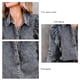 thumbnail image 5 of Camisa vaquera Cuello vuelto Botones en el pecho Puff Manga larga Chaqueta vaquera elegante de moda, 5 of 6