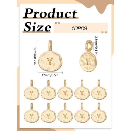 1set 10pcs Alloy Pendants Cadmium Free & Nickel Free & Lead Free Flat Round with Alphabet golden Letter Y 17x11.5x1.5mm Hole: 2.5mm