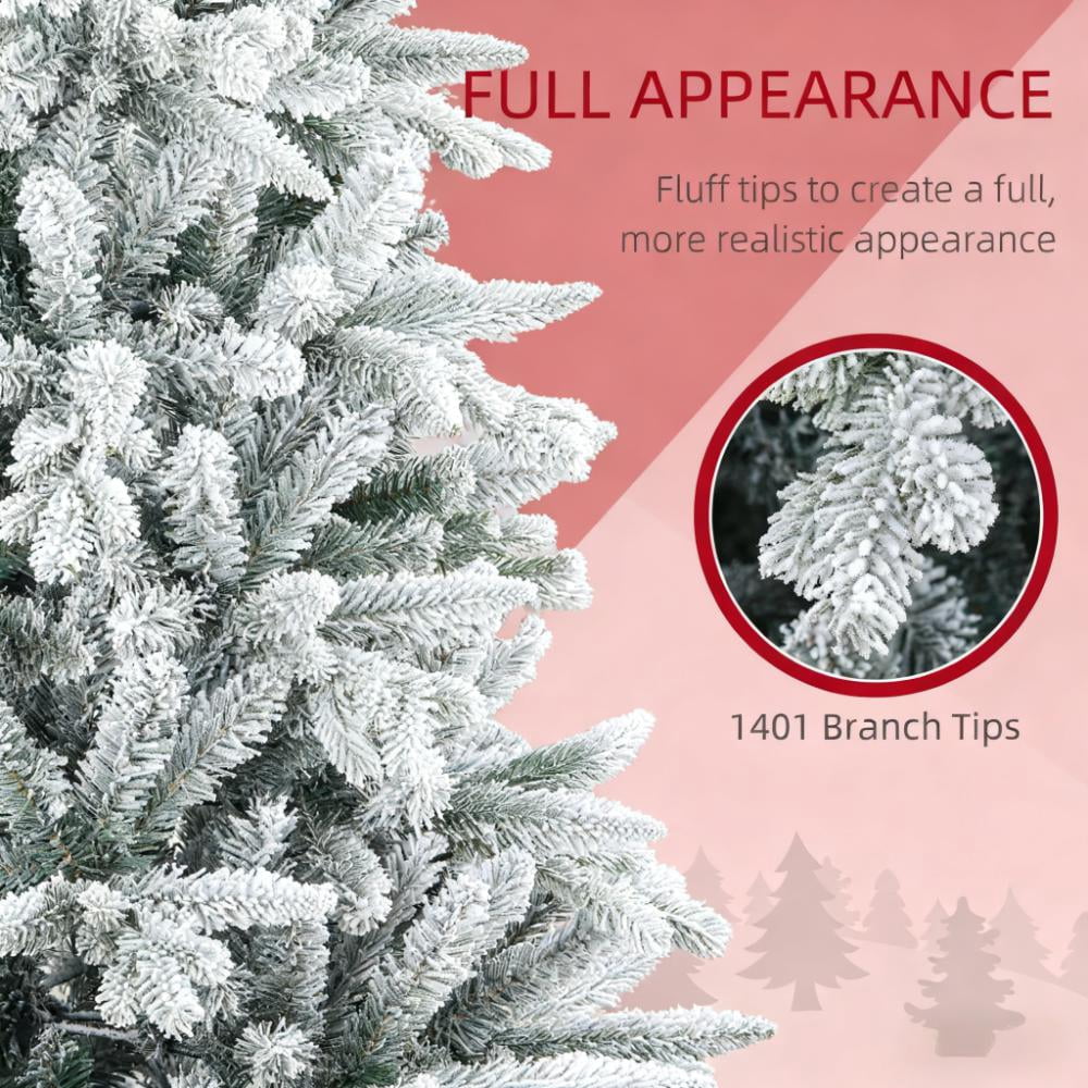 Hinged Xmas Tree, Artificial Flocked Christmas Tree with Snow Tips, for Festive Christmas Decor