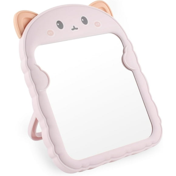 shiyou-Cute Desk Mirror Cartoon Cat Mirror for Desk, Desktop Mirror with Stand for Girls, Kids, Hanging Mirror for Bedroom, Bathroom (Pink Cat)