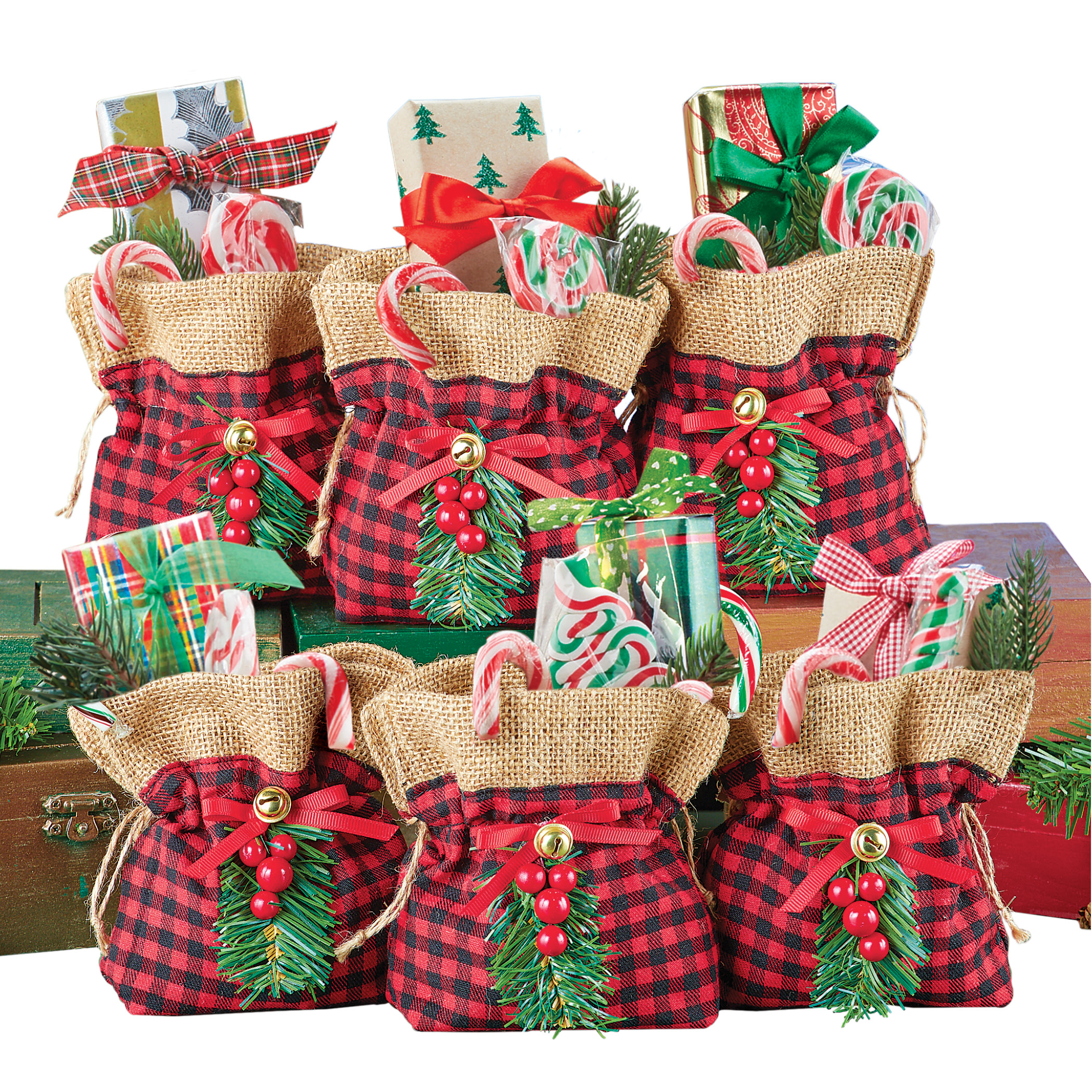 Buffalo Plaid and Burlap Holiday Gift Bags - Set of 6 - Walmart.com - Walmart.com