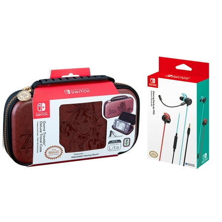 Game Traveler Deluxe Brown Travel Case for Nintendo Switch Lite; Zelda: Breath of the Wild Edition and HORI Earbuds Bundle.