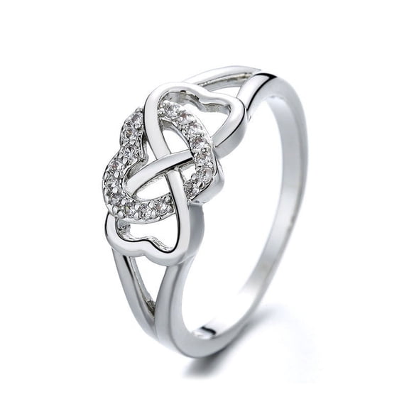 Womens Hollow Heart Shaped Copper Ring, Micro Inlay Fashion Ring for Women, Heart Shape Design