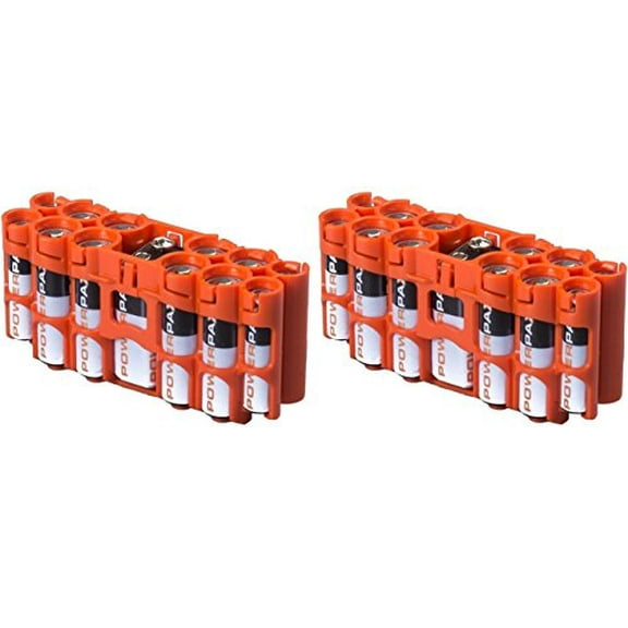 2 x Powerpax Slim Line "A9" Battery Caddy, Orange - Each Holds 4 "AA" 8 "AAA" 1 "9V" Batteries
