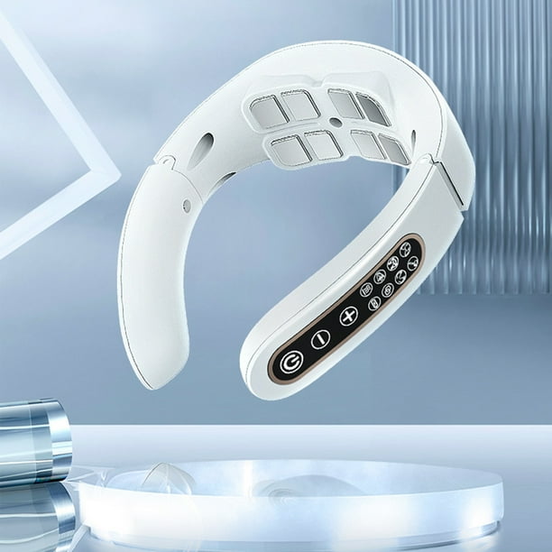 Masajeador de cuello con calefacción - 8 cabezas de masaje, 6 modos, USB recargable, ajustable para aliviar el dolor de cuello y hombros, blanco