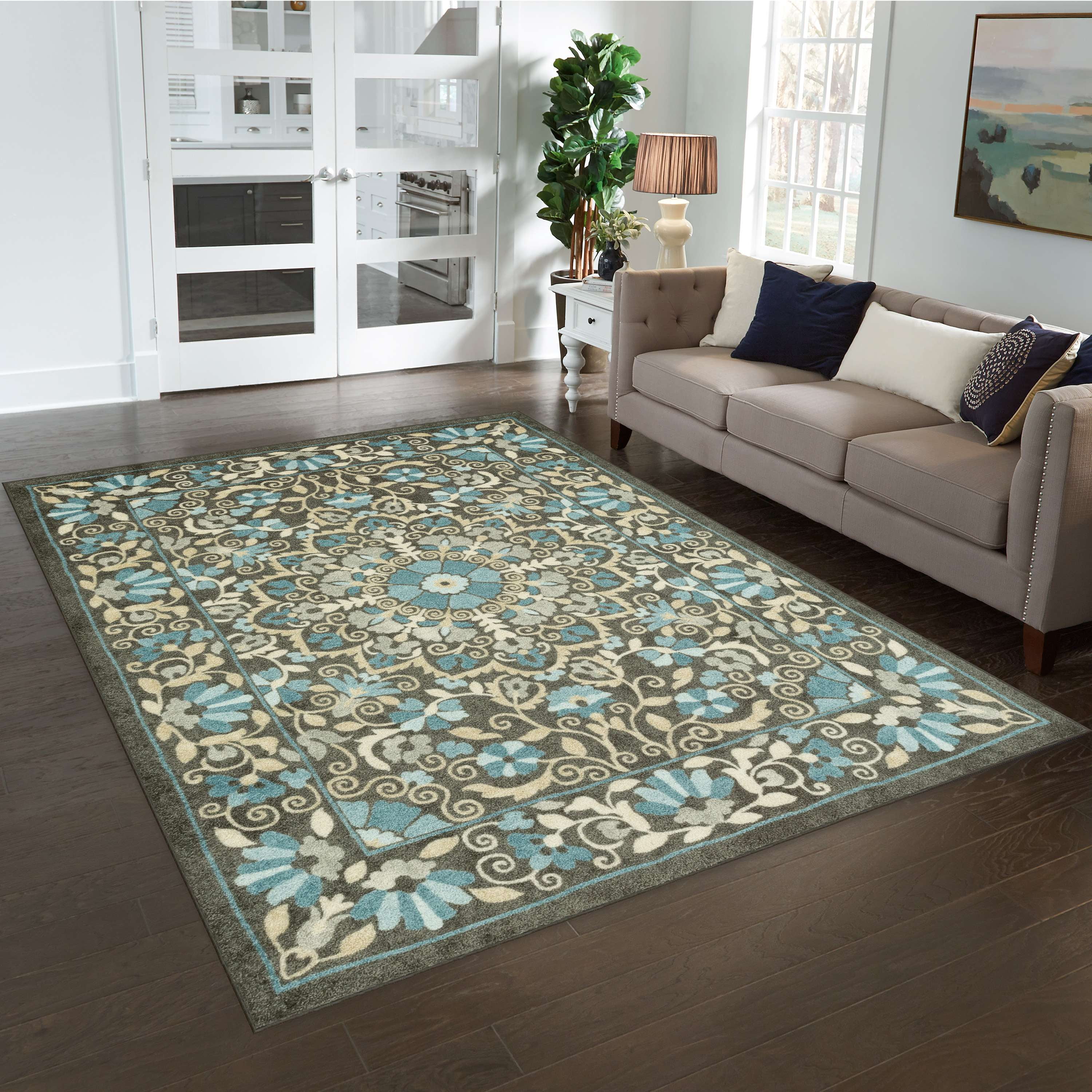 Mainstays Bright Persian Medallion Gray Blue Indoor Area Rug, 7' x 10'