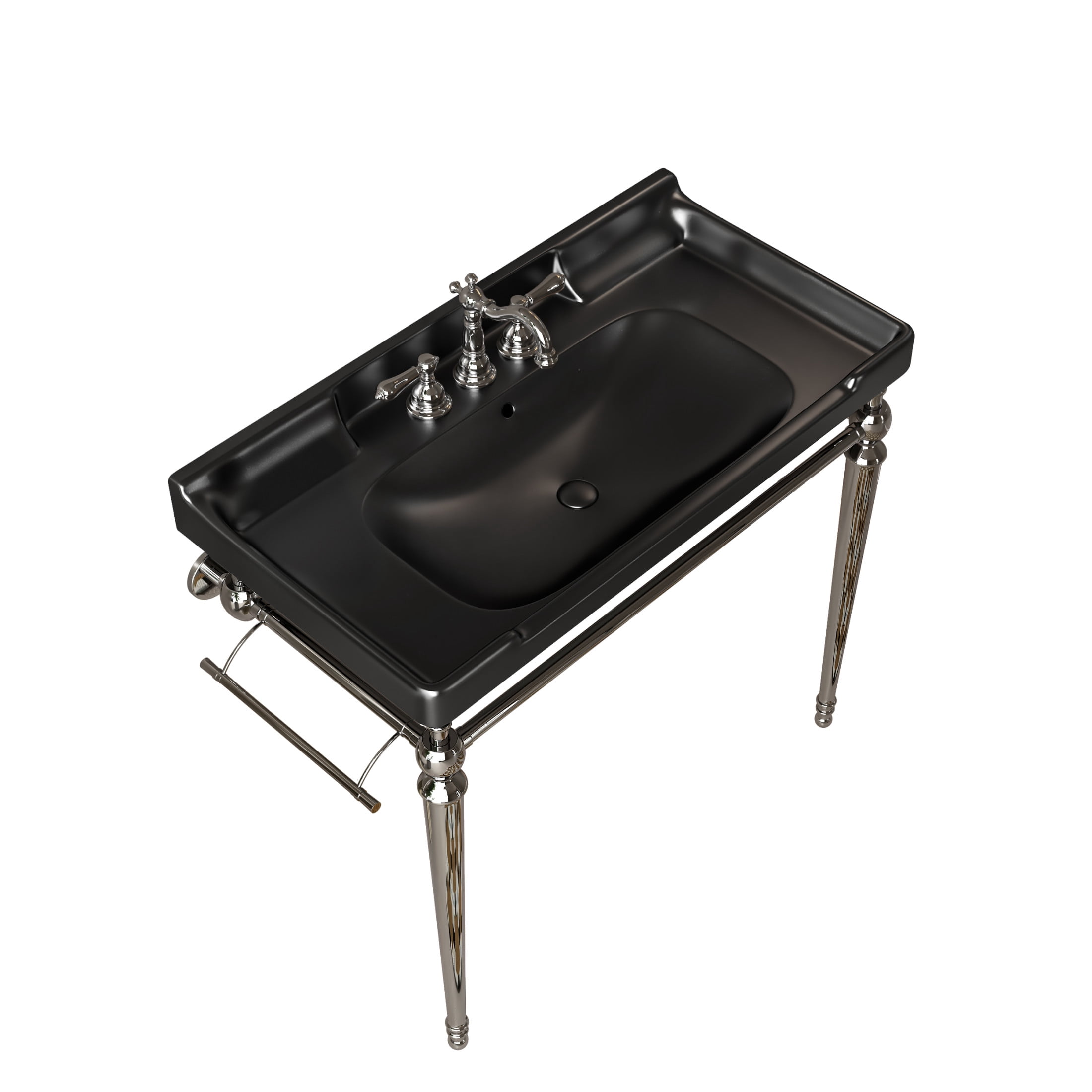Noble House VICI 36" Bathroom Console Sink, Wall-Mounted Ceramic Basin Vanity with Stainless Steel Legs, Black & Chrome
