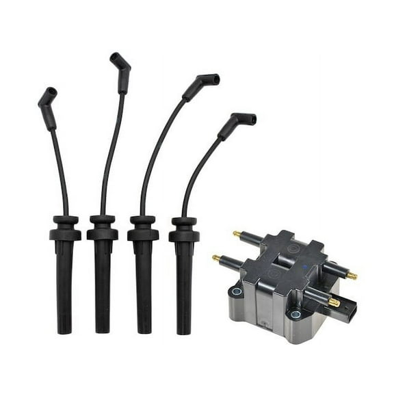Ignition Coil and Spark Plug Wire Set 2 Piece - Compatible with 1997 - 2000 Dodge Stratus 2.4L 4-Cylinder 1998 1999