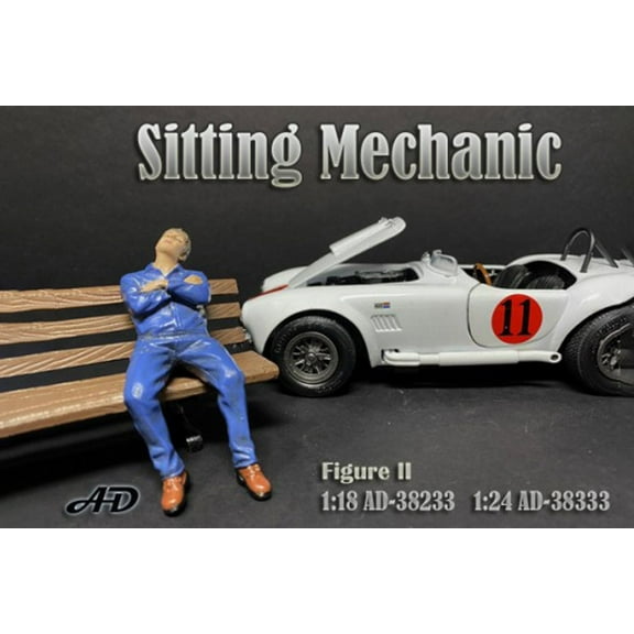 Sitting Mechanic Figure II, Blue - American Diorama 38333 - 1/24 scale Figurine - Diorama Accessory