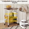 thumbnail image 6 of Eleanor Grace Kitchen Bakers Rack 3-Tier Microwave Cart on Wheels, Industrial Utility Bar Cart with 10 Hooks Metal Frame Wood Storage Shelves, Rolling Microwave Stand (Dark Brown & White), 6 of 9