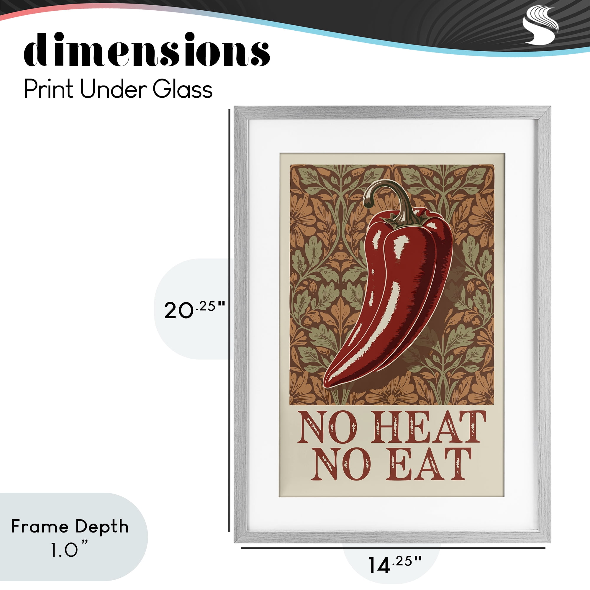Stupell Industries No Heat or Eat Pepper Gray Framed Print Under Glass, design by Andreas Magnusson