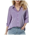 thumbnail image 3 of Women Blouses Business 3/4 Sleeve Button Down Solid Color Summer Tops Lapel Collared Dressy Casual Fashion Work Shirts, 3 of 5