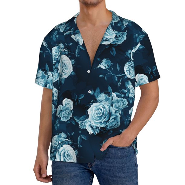 Fotbe Ink Rose Camisa Estampada de Manga Corta para Hombre, Casual de Verano, Estilo Playero, Sin Arrugas-Small