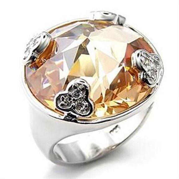 Sterling Silver Ring AAA GRD CZ Champagne LOA514 for Women Style Rhodium