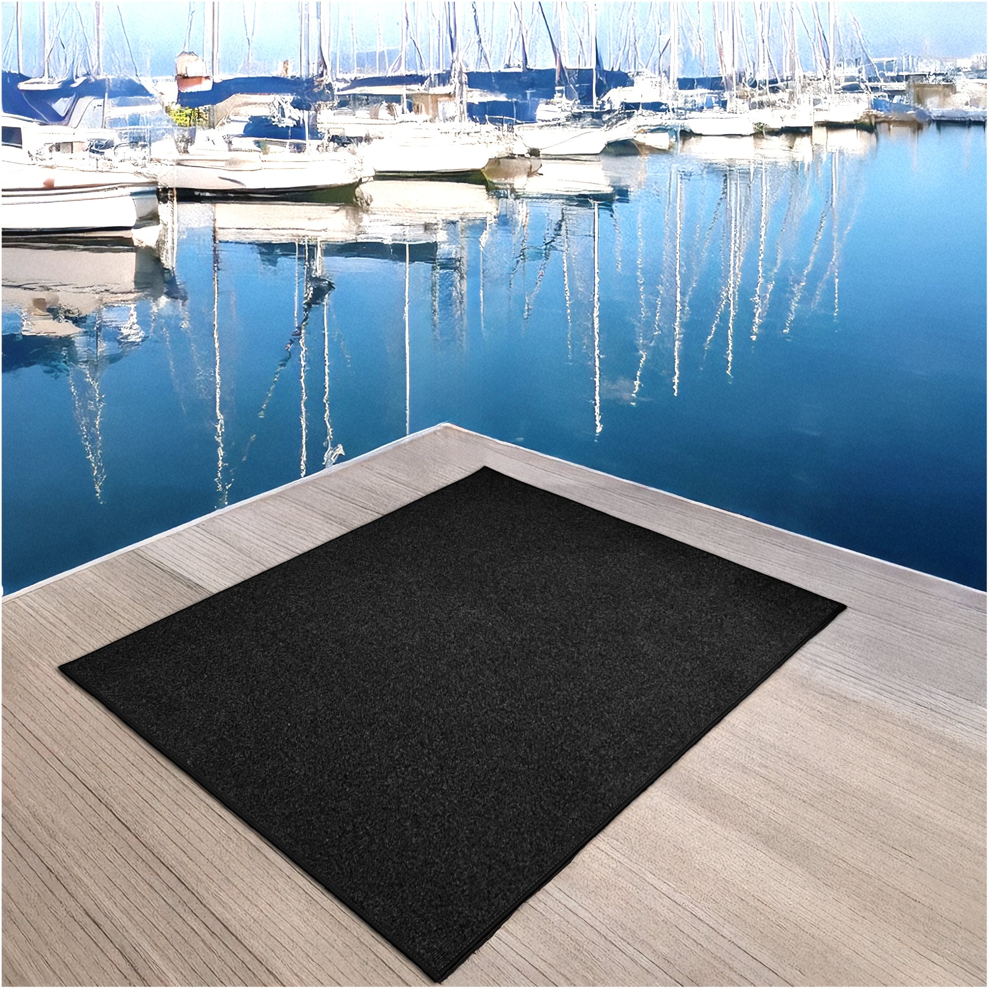7'x8' Indoor - Outdoor Area Rugs and Runners Constructed with Superior PET Fiber Made from 100% Purified Recycled Bottles (Color: Black Ice)