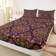 thumbnail image 3 of Homewish Vintage Baroque Floral Twin Sheet Sets,Damask Victorian Twin Fitted Sheet,Gold Purple Flat Sheet For Adults,Microfiber Bedroom Decor,3pcs, 3 of 7