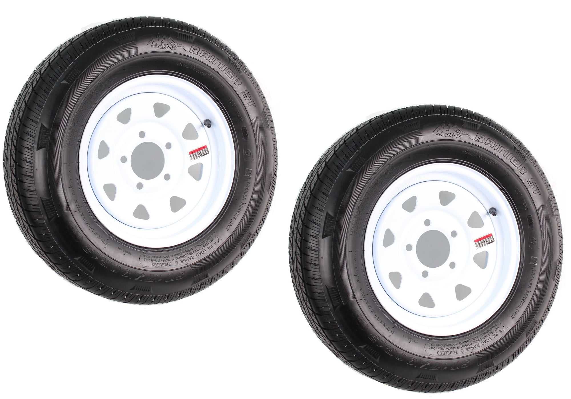 Two Trailer Rims Wheels 13 in 13X4.5 5 Lug Hole Bolt White Spoke Design