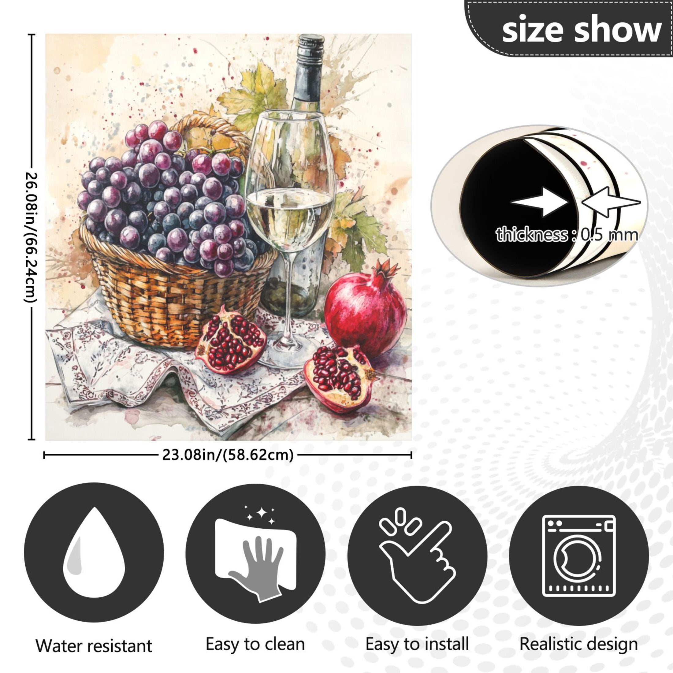 WOBOGO Fruit Basket with White Wine Magnetic Dishwasher Sticker Personalized DIY Beautiful and Practical Home Kitchen Decorations23×16in.