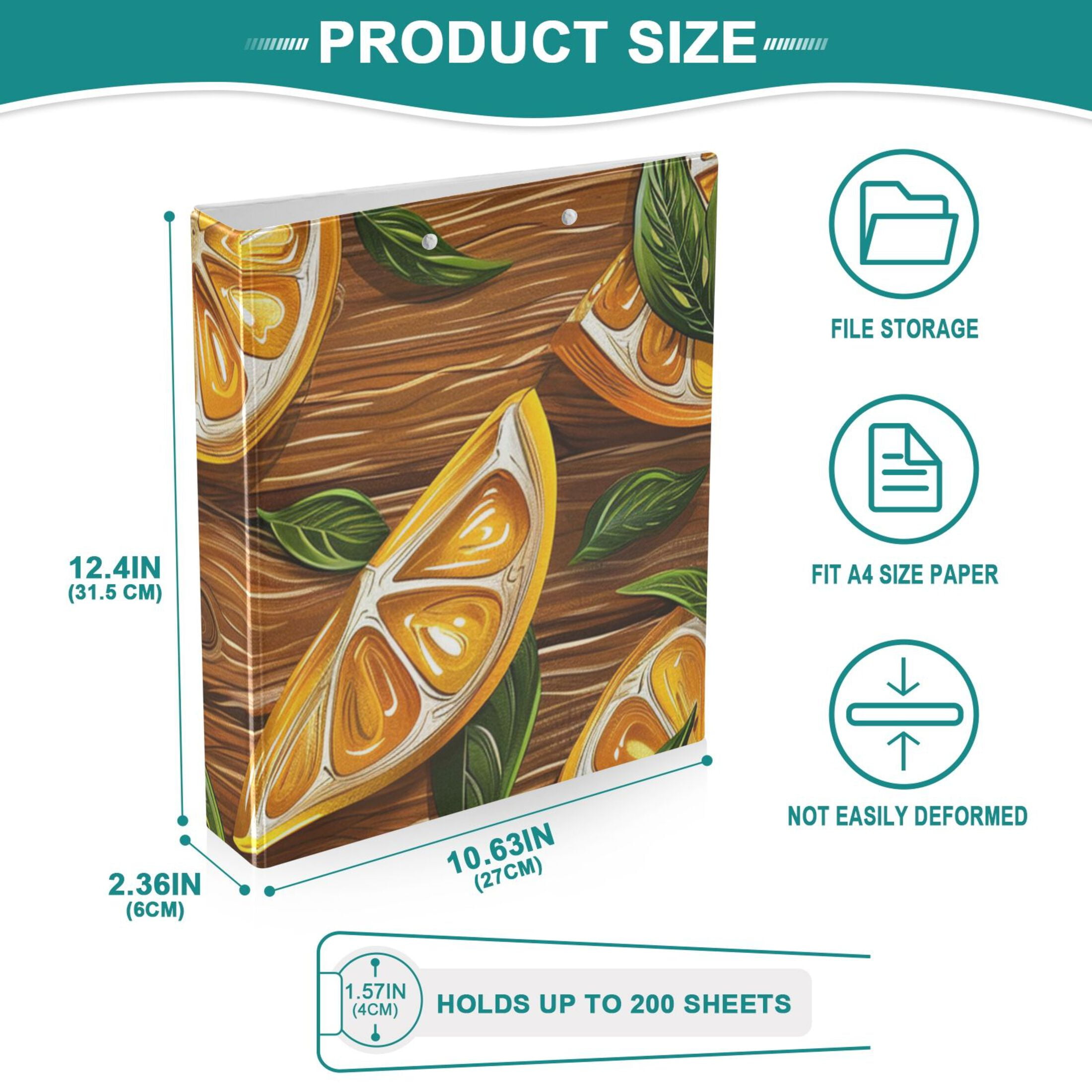 Orange Lemon 3 Ring Binders 1.5 inch Hardcover File Folders with Interior Pockets A4 Size Organizer for School Office Hospital