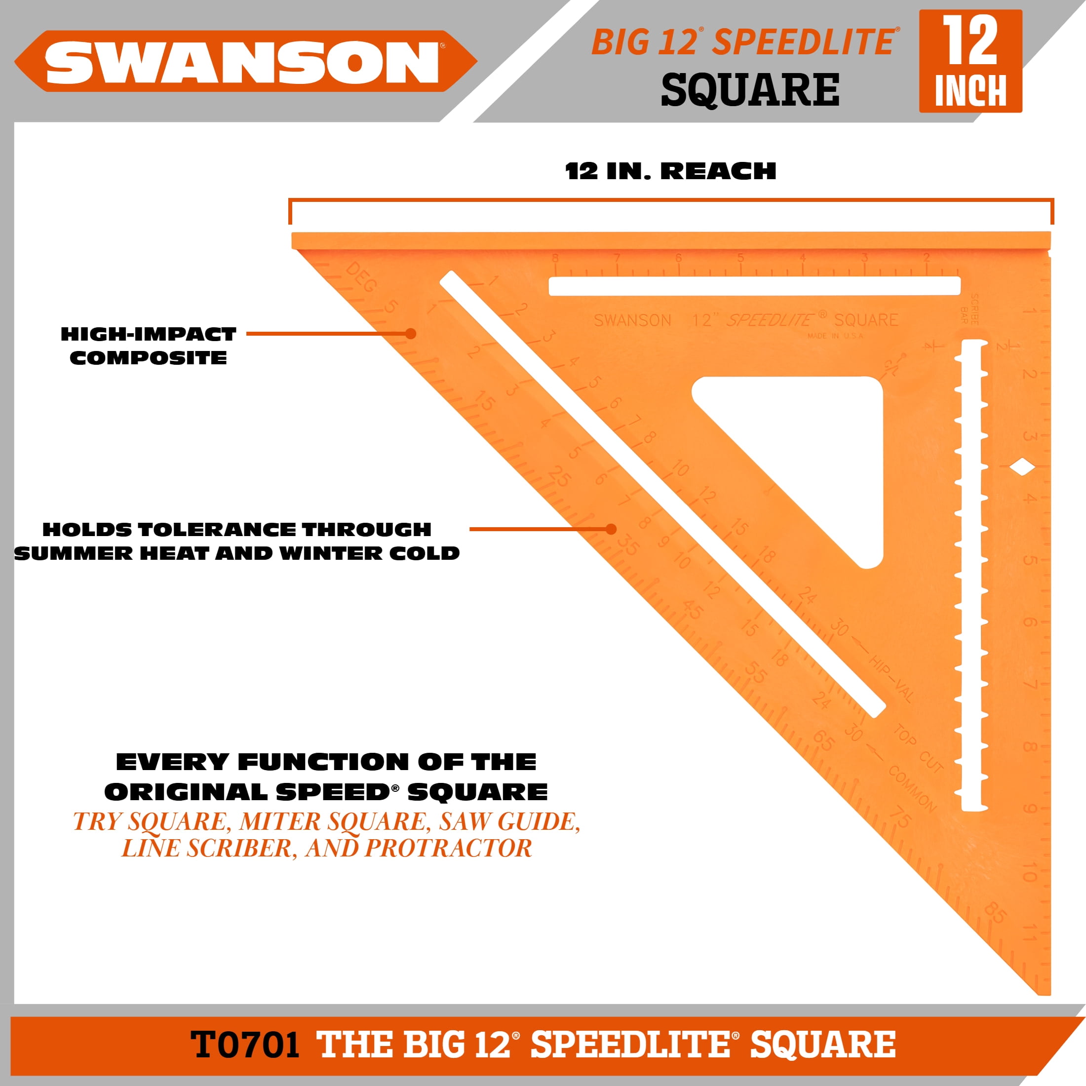 Swanson, Speed Square, T0701, 12 inch Orange Composite - Walmart.com