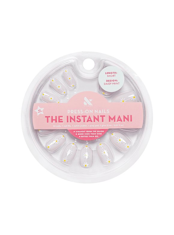 Olive & June Instant Mani Round Short Press-On Nails, Pink, Daisy Chain, 42 Pieces