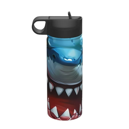 

Salouo Cartoon Cute Shark Pattern 18 oz Water Bottle With Straw Stainless Steel Sports Water Cup Flask Wide Mouth Travel Thermal Mug for Home Office Car
