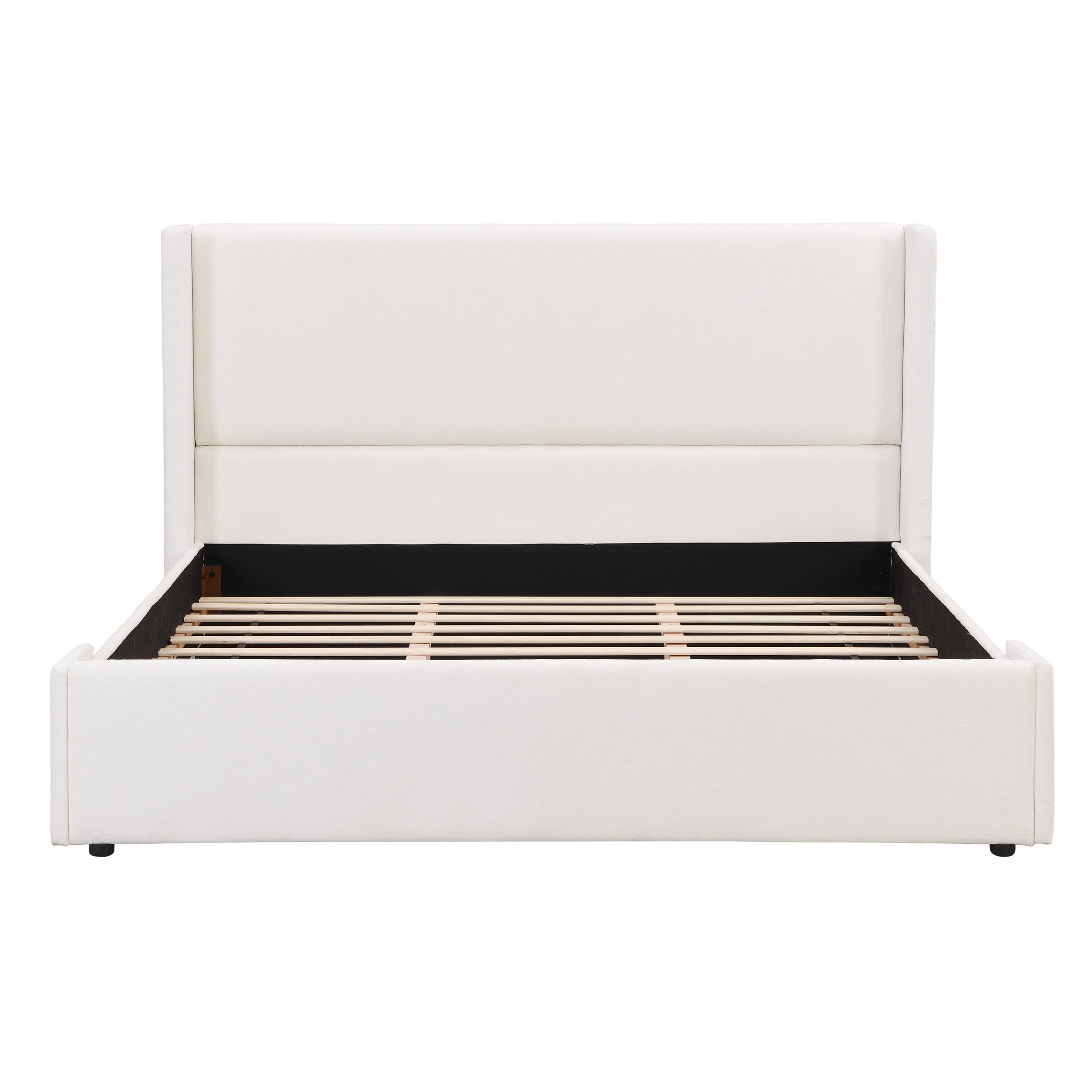 Christopher Knight Home Modern Upholstered King Bed Frame with Wingback Headboard, White