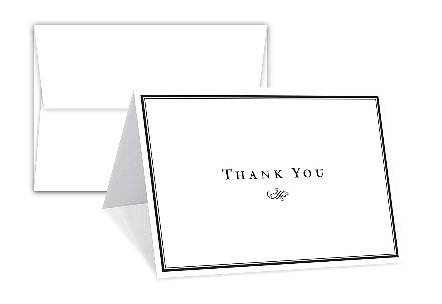 4x6 Folded 5 Designs w Envelopes 100 Pcs Thank You Cards Bulk Set Black-Gold 