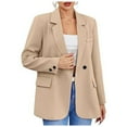 thumbnail image 3 of Siilsaa Women Blazer Dress Plus Size Pockets Long Sleeve Open Front Work Office Jackets Lapel Button Long Blazer Suit for Bussiness Khaki,3XL, 3 of 5