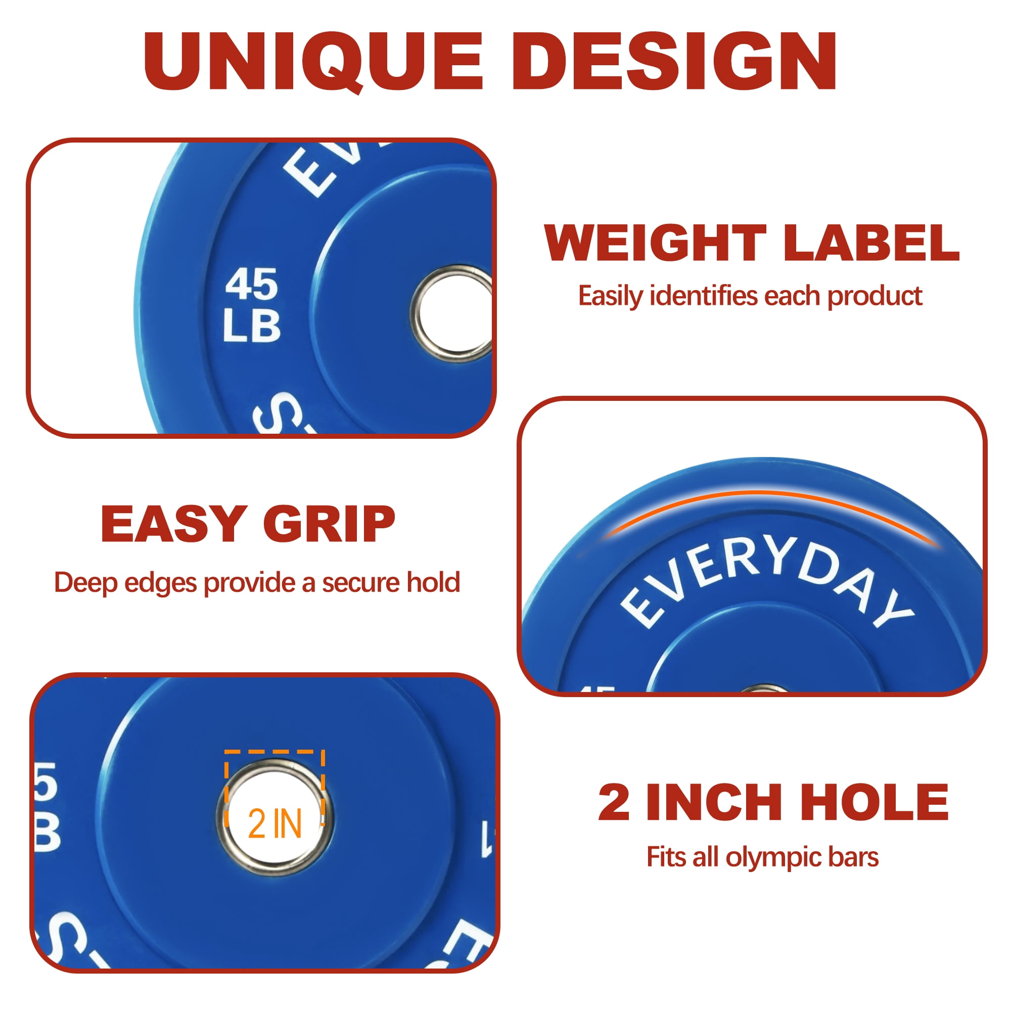 FlexWave Bumper Weight Plates, 45 lb Pair, Colored, 2-Inch Hole