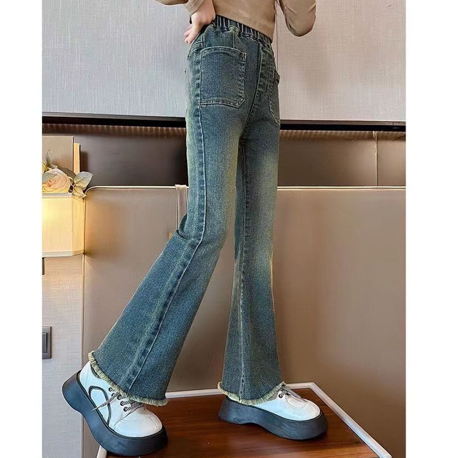Big Kid Girl Pants Rainbow Pants Girls Girls Casual Denim Pants High Waisted Wide Leg Jeans with Pocket Girls Clothes AG 7 8 Years Walmart