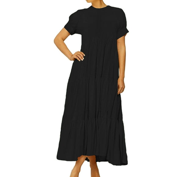 Wo-Fusoul Women's Knit Dress, Loose Fit Casual Dress with Lace Trim, Short Sleeve Comfortable Summer Dress for Daily Wear