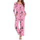 thumbnail image 1 of Puntoco Conjunto de pijama de moda para mujer con estampado navideño, cuello doblado, mangas largas, cintura elástica y pantalones, 1 of 3