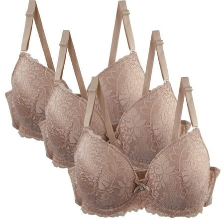 WCMZJ 3Pack Women s Push Up Lace Bra Underwire Plunge Full Coverage Bras Sexy Plus Size Support Everyday Bralettes Multicolor M