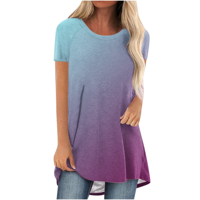 Birdeem Mode Femmes Mode T-Shirt Long à Manches Courtes Col Rond Imprimé Blouse Ample