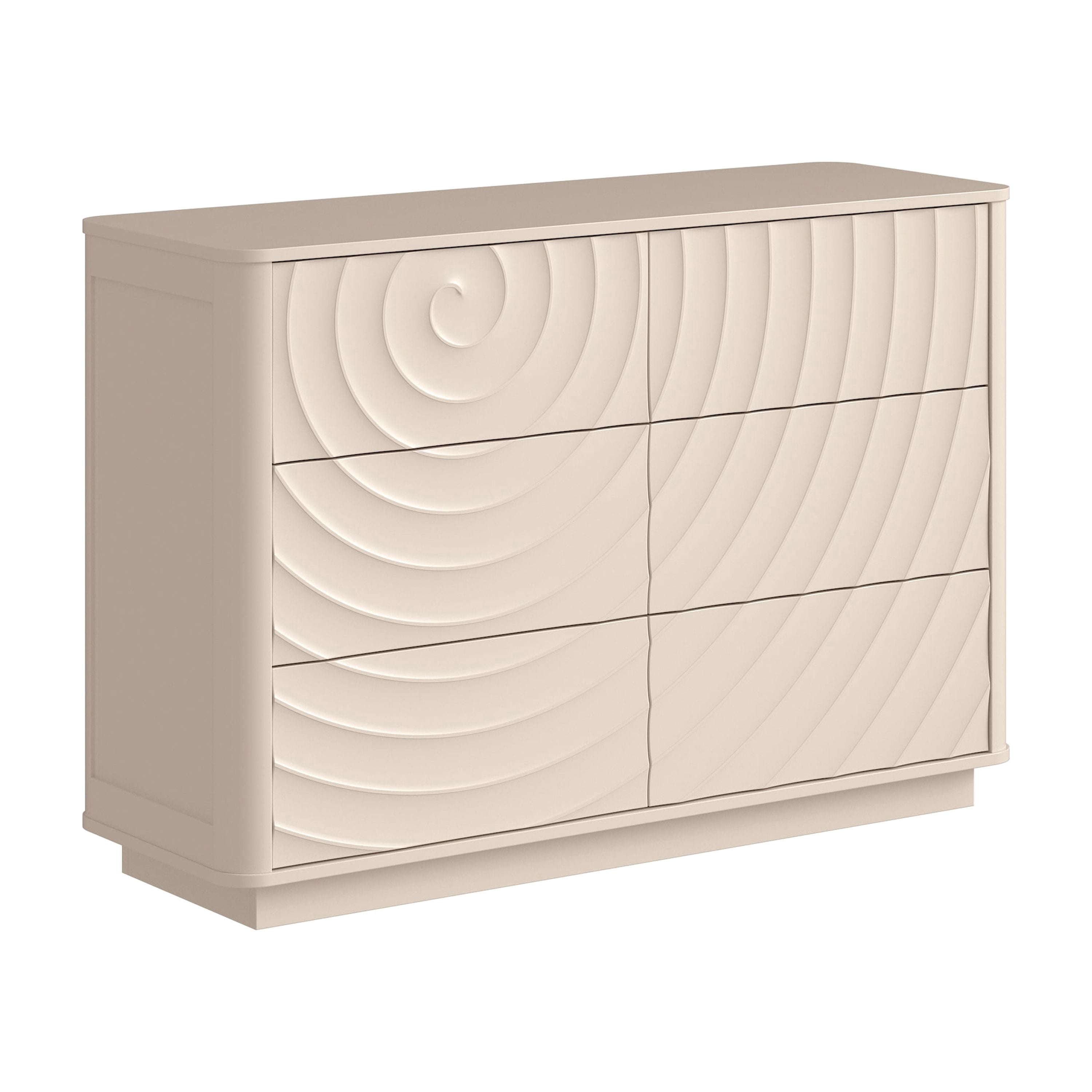 Aukfa 6 Drawer Dresser with 3D Wave Front Design, Modern Wood Double Dresser, Wide Chest of Drawers with Anti-Tip Kit for Bedroom,Off White