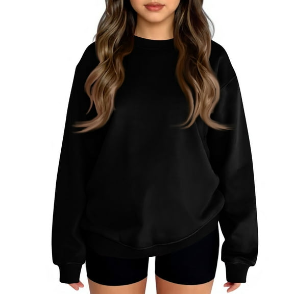 Garbnen Long Sleeve Shirts for Teen Girls Crewneck Black Shirts for Teen Girls Basic Fall Preppy Sweatshirts for Teen Girls Trendy 5-6 Years