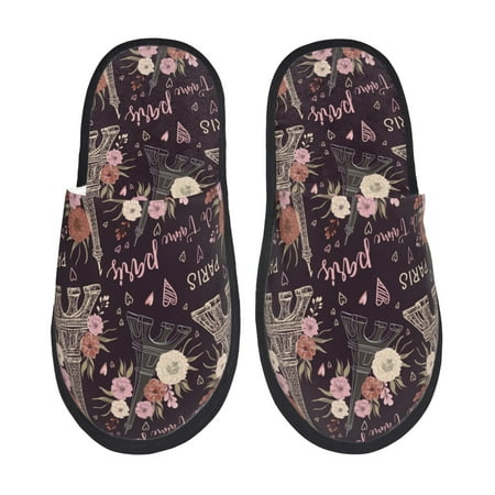 Balery Romantic Paris Slient Indoor Furry Fleece Comfort House Shoes Soft Non-Slip Home Shoes Cotton slippers House Slippers-- Medium